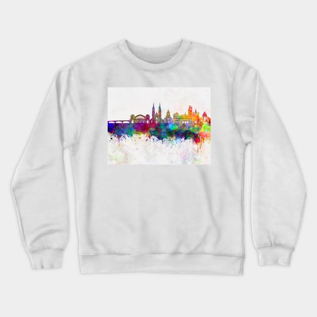 Basel skyline in watercolor background Crewneck Sweatshirt by PaulrommerArt